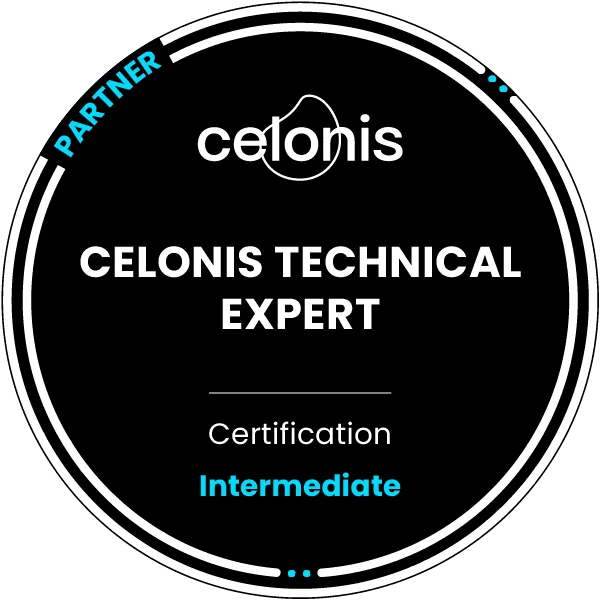 Celonis Technical Expert 認證徽章，等級 Intermediate，標註 Partner